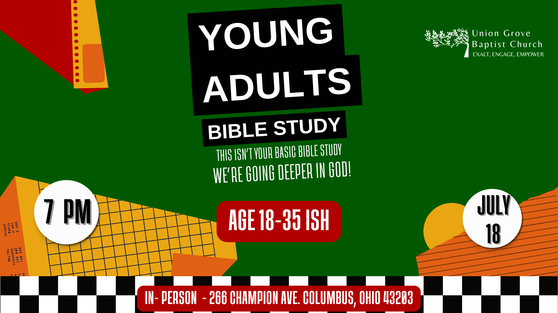 Young Adults Bible Study at 7 pm